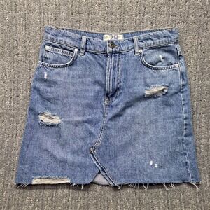 Free People We The Free Denim Skirt Size 28 Distressed Raw Hem Mini A-Line Jean